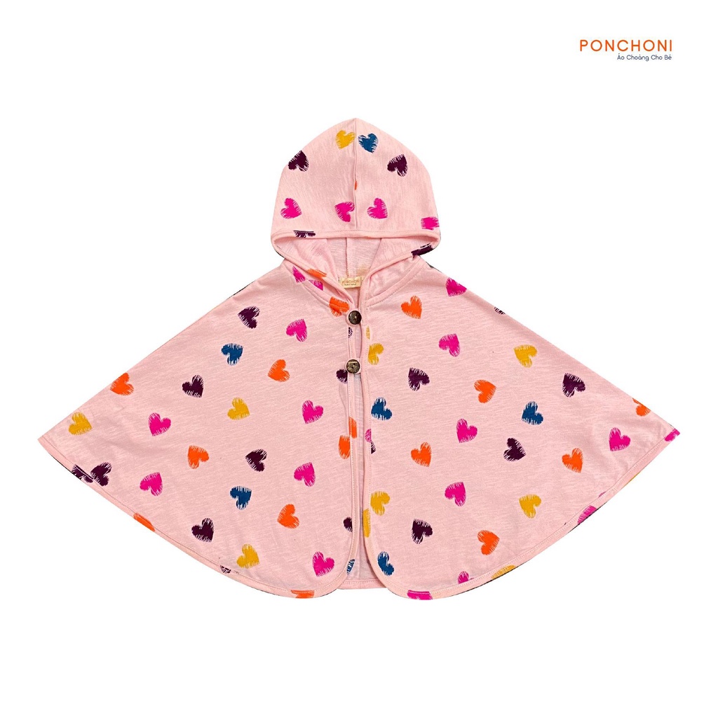 [Mã SKAMA8 giảm 8% đơn từ 300k] Áo choàng Ponchoni - Họa tiết Hồng trái tim sắc màu
