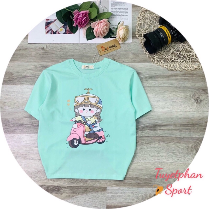 Áo thun cộc tay bé gái siêu dễ thương từ 5–12 tuổi,áo phông tay ngắn trẻ em vải thun cotton co giãn 4C Size từ 24-45 kg