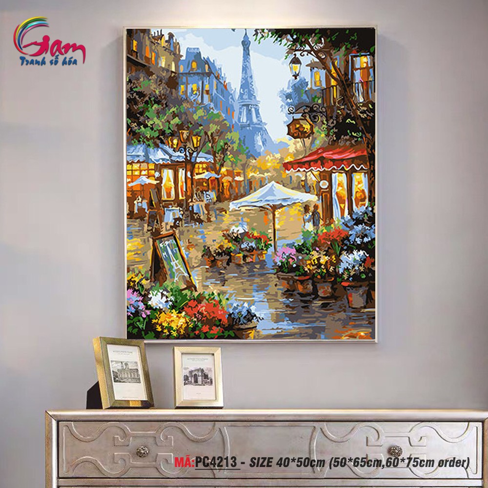 Tranh tô màu theo số Gam phong cảnh Châu Âu tháp Eiffel PC4213