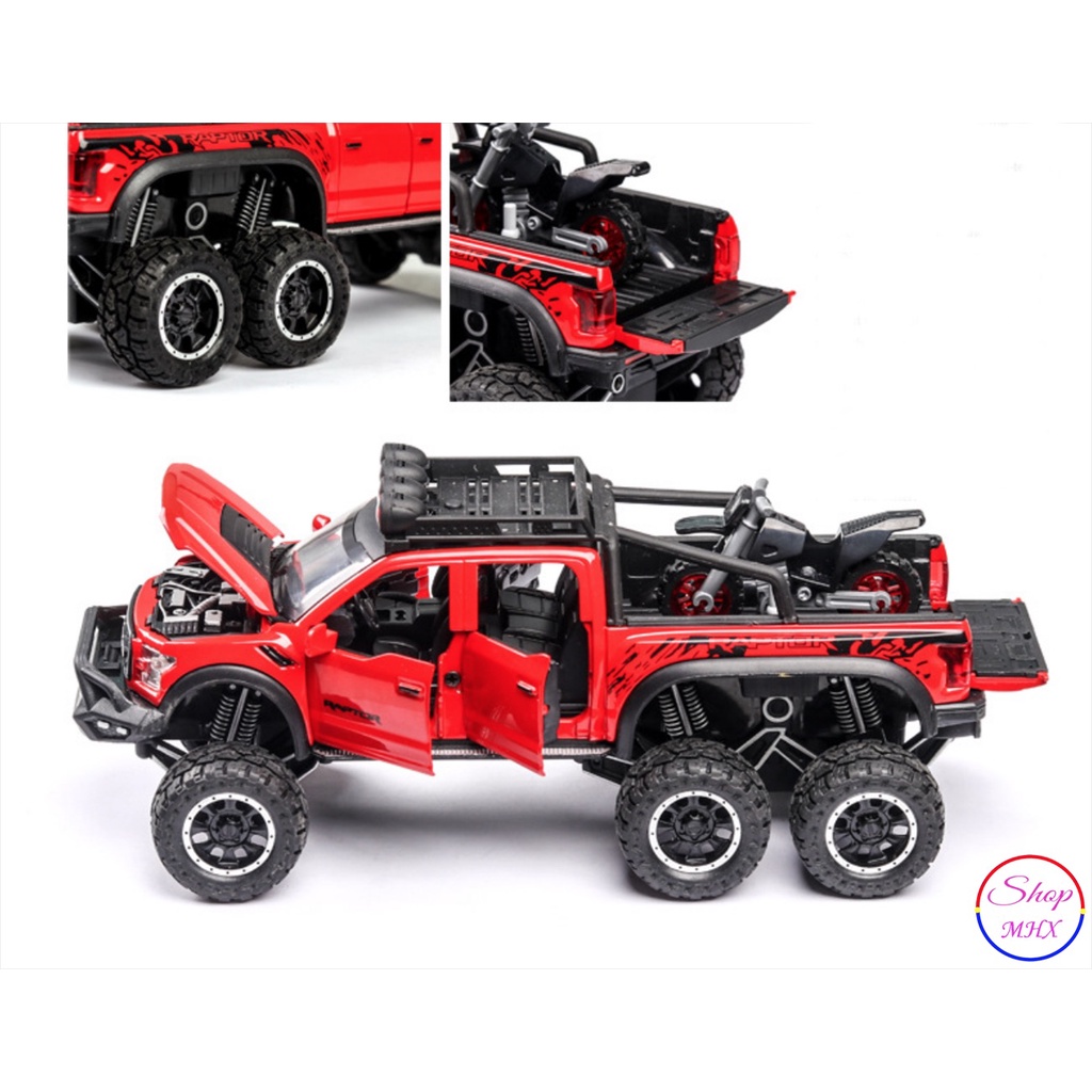 Xe mô hình sắt Ford Raptor Offroad Beast 6x6 TẶNG KÈM BIỂN SỐ tỉ lệ 1:28 hãng Chezhi 3 màu