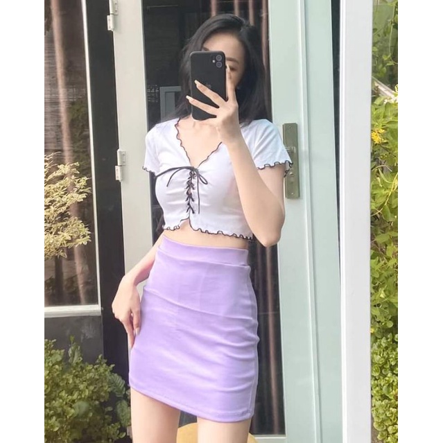 Áo croptop viền bèo đan dây Ulzzang