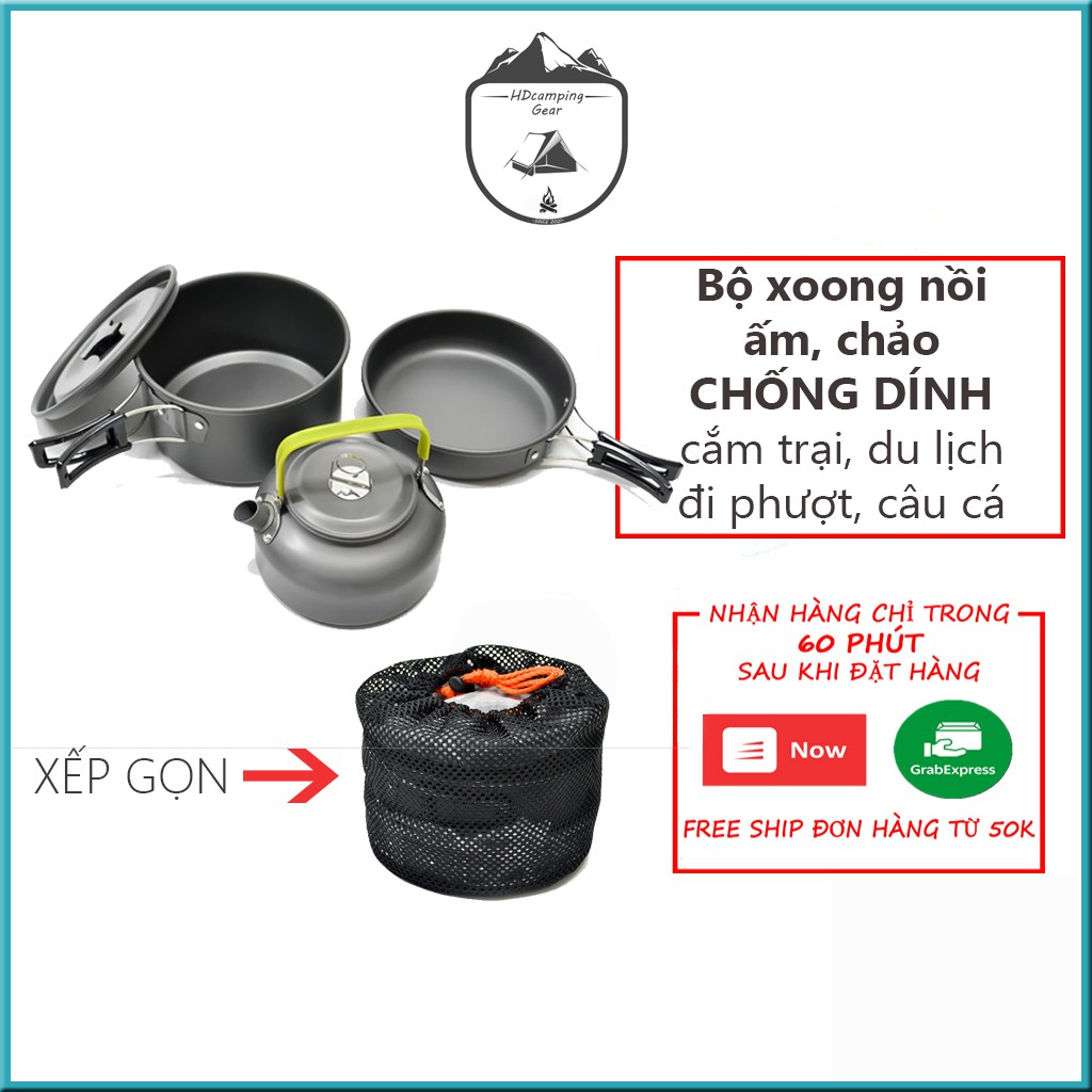 Bộ nồi dã ngoại gấp gọn - ẤM ĐUN NƯỚC PHA CAFE , CHẢO CHỐNG DÍNH, NỒI MINI BĂNG NHÔM CHỐNG GỈ, CHỐNG DÍNH