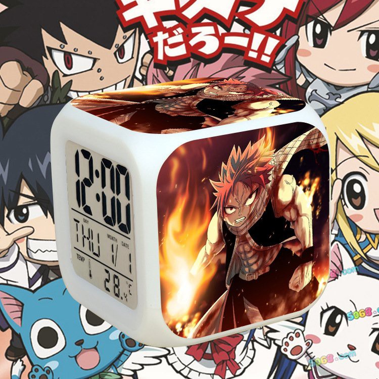 Đồng hồ báo thức để bàn in hình HỘI PHÁP SƯ FAIRY TAIL đèn LED đổi màu anime chibi tiện lợi xinh xắn