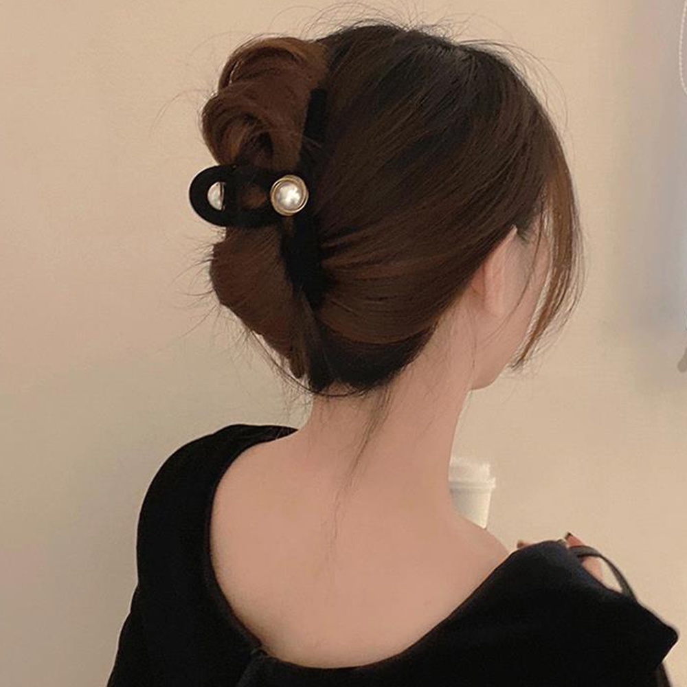 Kẹp Tóc Hình Cá Mập Chất Liệu Nhung Đính Ngọc Trai Giả Thời Trang Cho Nữ