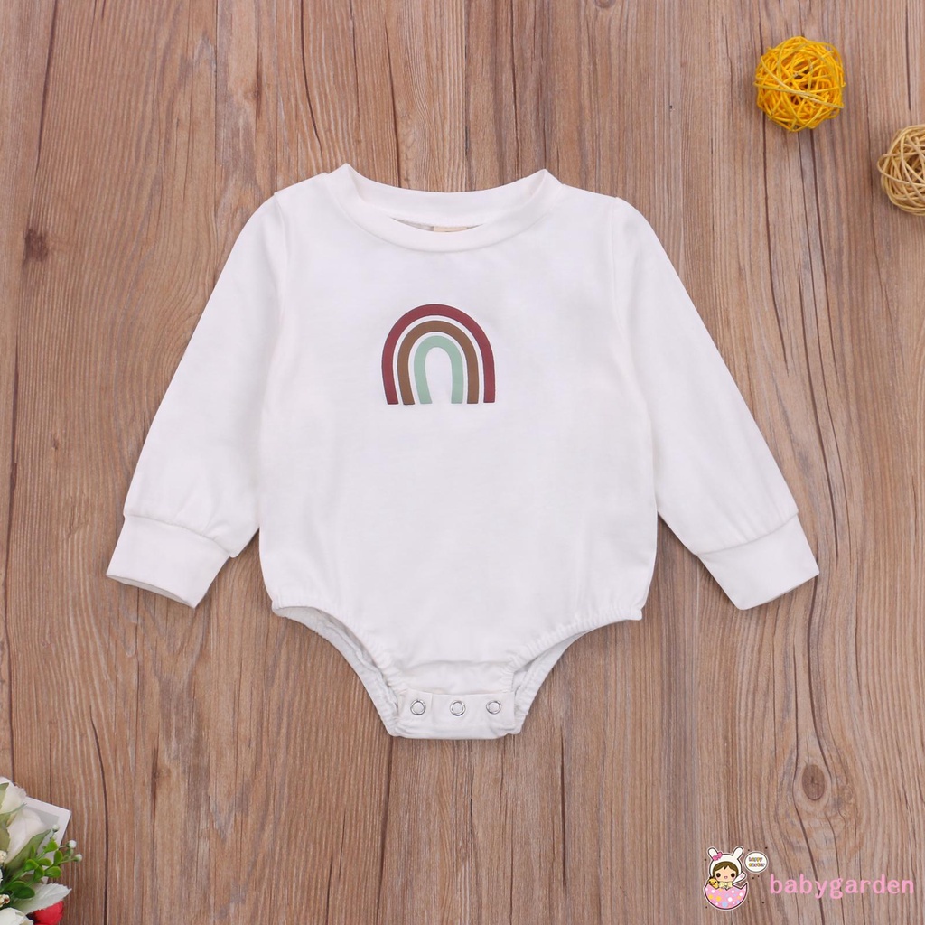 Áo liền quần tay dài cổ thuyền in hình cầu vồng dễ thương dành cho bé trai