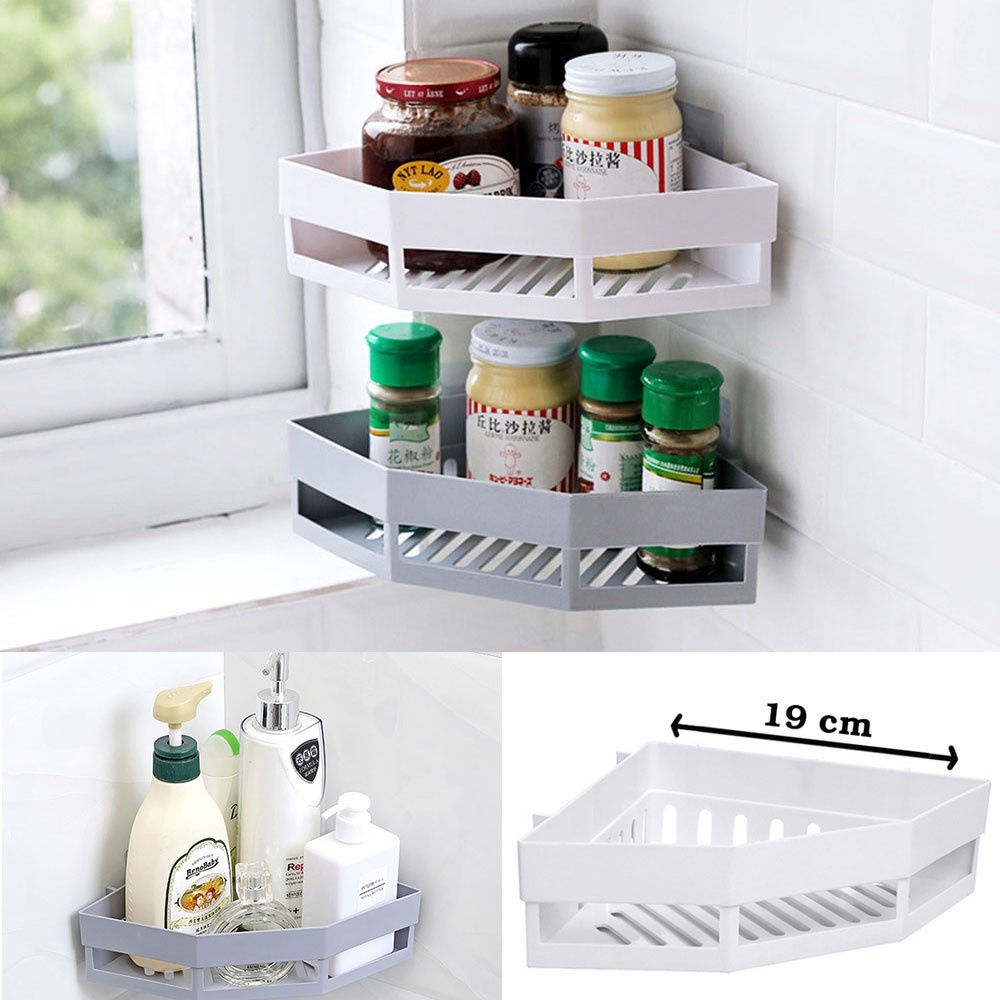 Kệ nhựa dán góc tường nhà tắm đựng vật dụng hình tam giác tiếc kiệm diện tích đa năng, KIỂU KIM CƯƠG