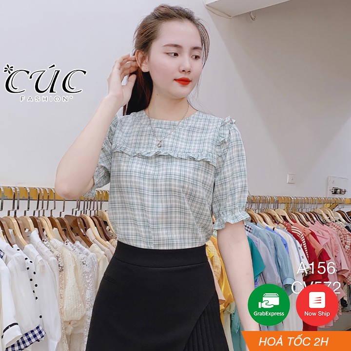 Áo sơ mi nữ cao cấp công sở Cúc Fashion A156 áo somi kẻ bèo