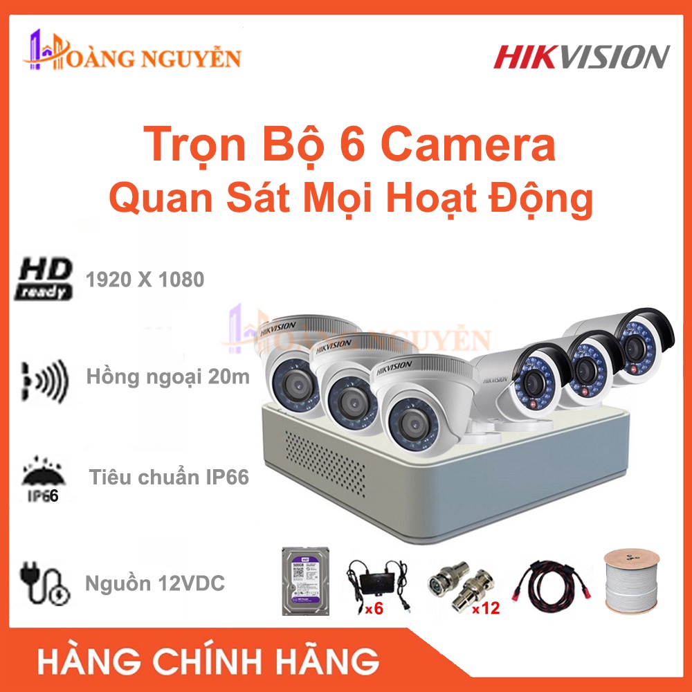 [NHÀ PHÂN PHỐI] Trọn Bộ 6 Camera 2MP giá rẻ Hikvision DS-2CE16D0T-IRP + DS-2CE56D0T-IRP + DS-7104HGHI-F1 - Chính Hãng