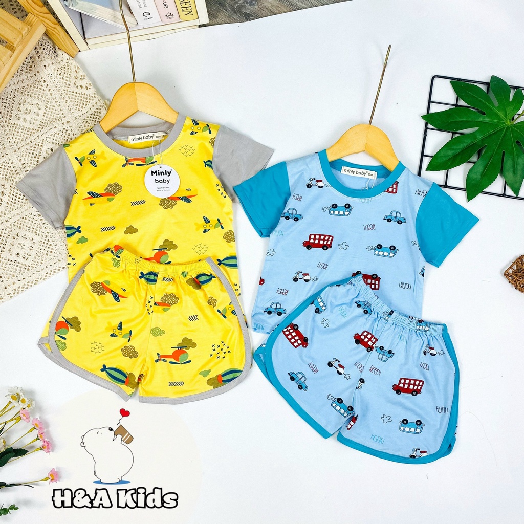 [Bé 19-32kg] Bộ ngắn tay thun lạnh in toàn thân viền màu SIZE ĐẠI MINKY MOM cho bé trai bé gái