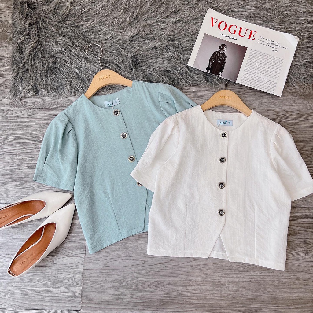 Áo Sơ Mi Công Sở Nữ Minz Store MÃ AO139, Thiết Kế Tay Bồng Vạt Gấu Cách Điệu Hàn Quốc
