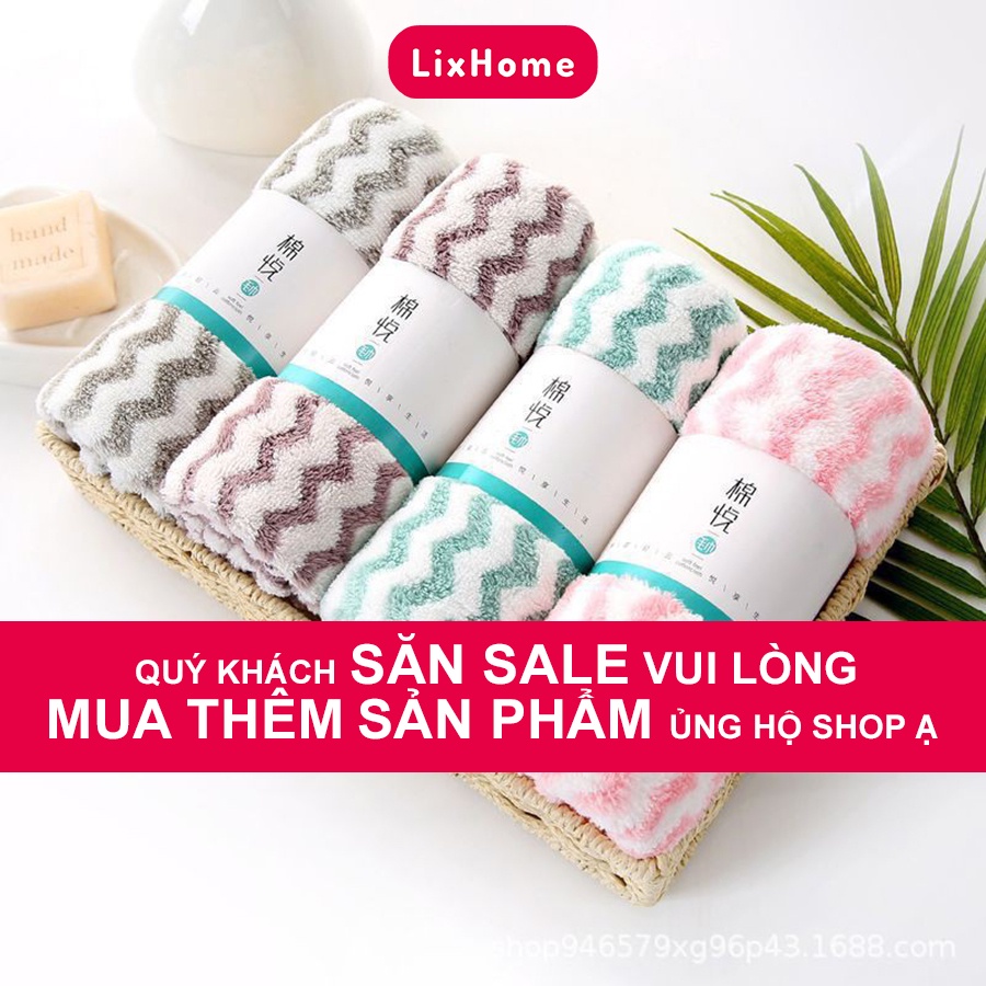 Khăn mặt Hàn Quốc lông cừu 25x50cm xuất Nhật kẻ sọc, cái mềm mại, thâm hút, Set khăn mặt 10 cái ưu đãi - LixHome