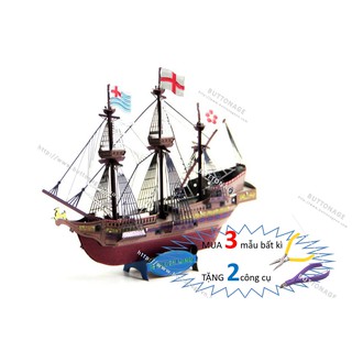 Mô Hình Lắp Ghép kim Loại 3D Cầu Tàu buồm Hươu vàng - Golden Hinde (Màu)