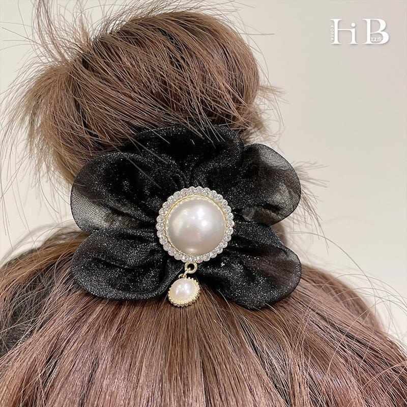 Dây buộc tóc hình bông hoa đính ngọc trai giả thời trang xinh xắn cho nữ