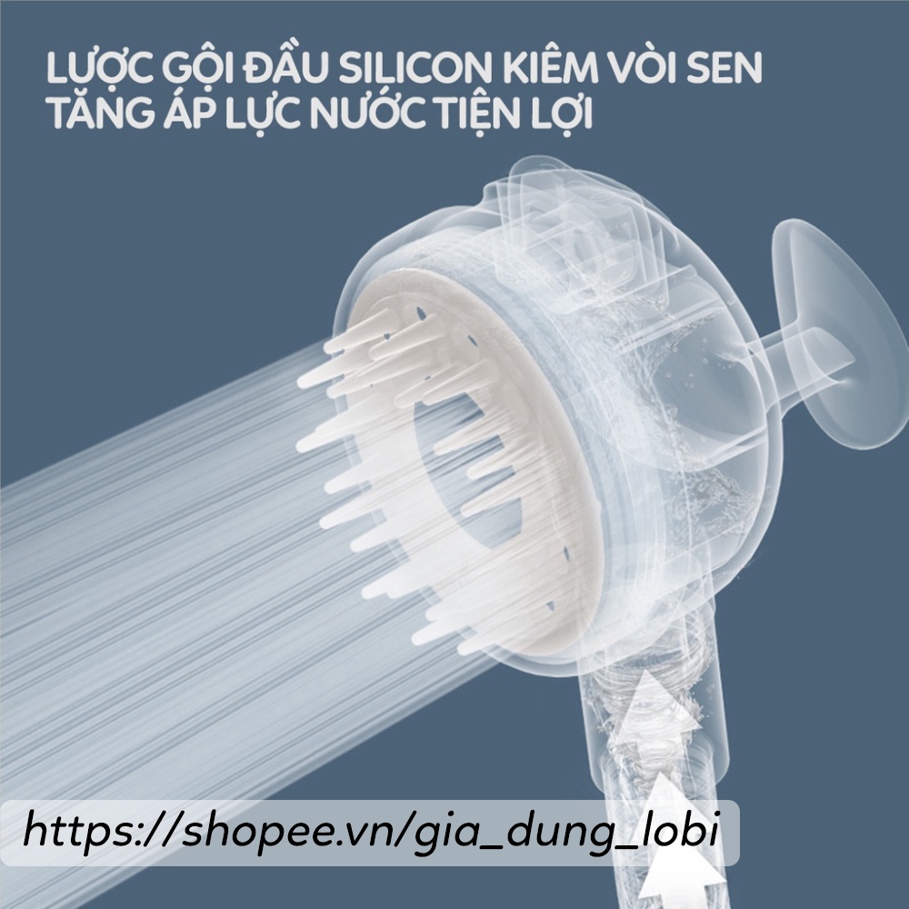 Lược gội đầu silicon massage đầu kiêm vòi sen tăng áp có nút chỉnh chế độ dong nước thông minh