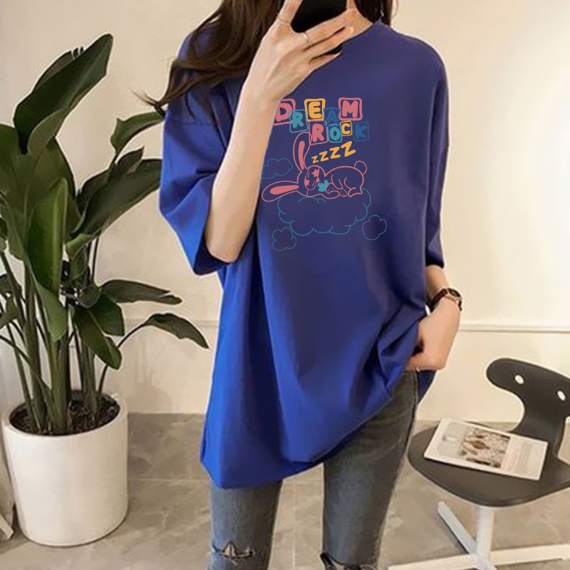 NRVP Áo thun ngắn tay dáng rộng in hình thời trang mùa hè Hàn Quốc 2022 cho nữ