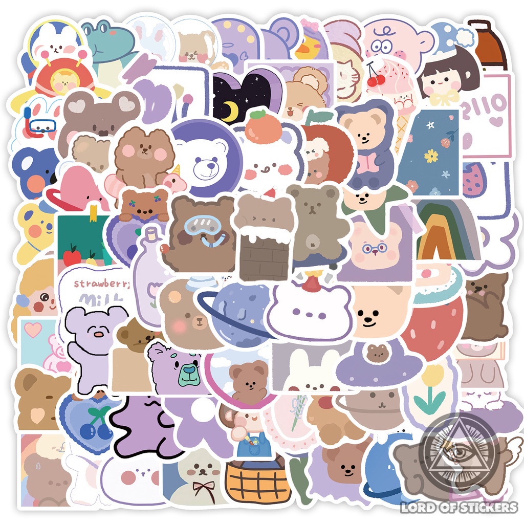 Set 90 Miếng Dán Họa Tiết Gấu Hoạt Hình Cute Dễ Thương Sticker Chống Thấm Nước Trang Trí Mũ Bảo Hiểm, Laptop, Sổ, Guitar