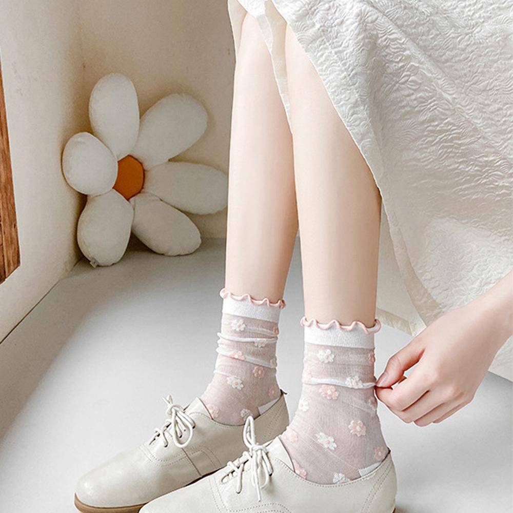 Đôi Vớ Thoáng Khí Họa Tiết Hoa Thời Trang Dễ Thương Cho Nữ
