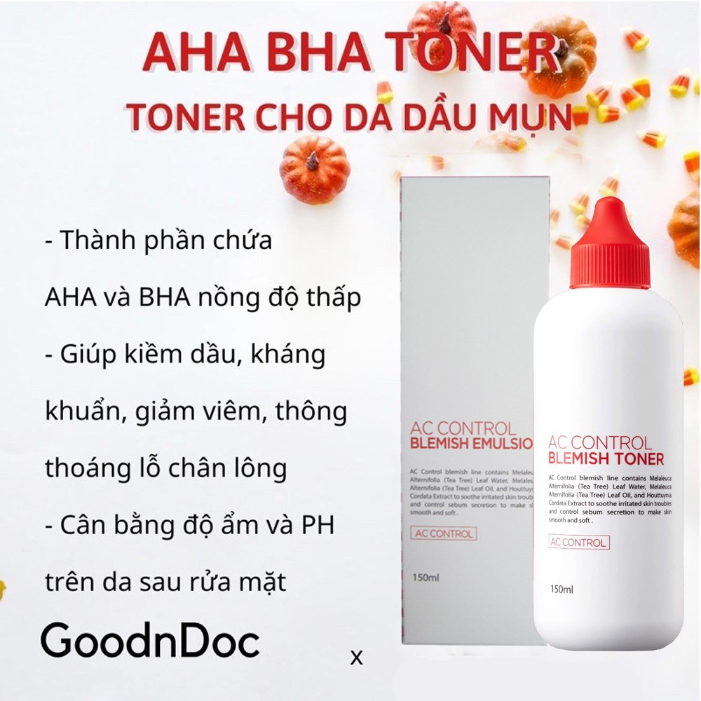 Toner Goodndoc AC Control Blemish Nước cân bằng tẩy da chết AHA + BHA cho da mụn, da thâm sạm 150ml