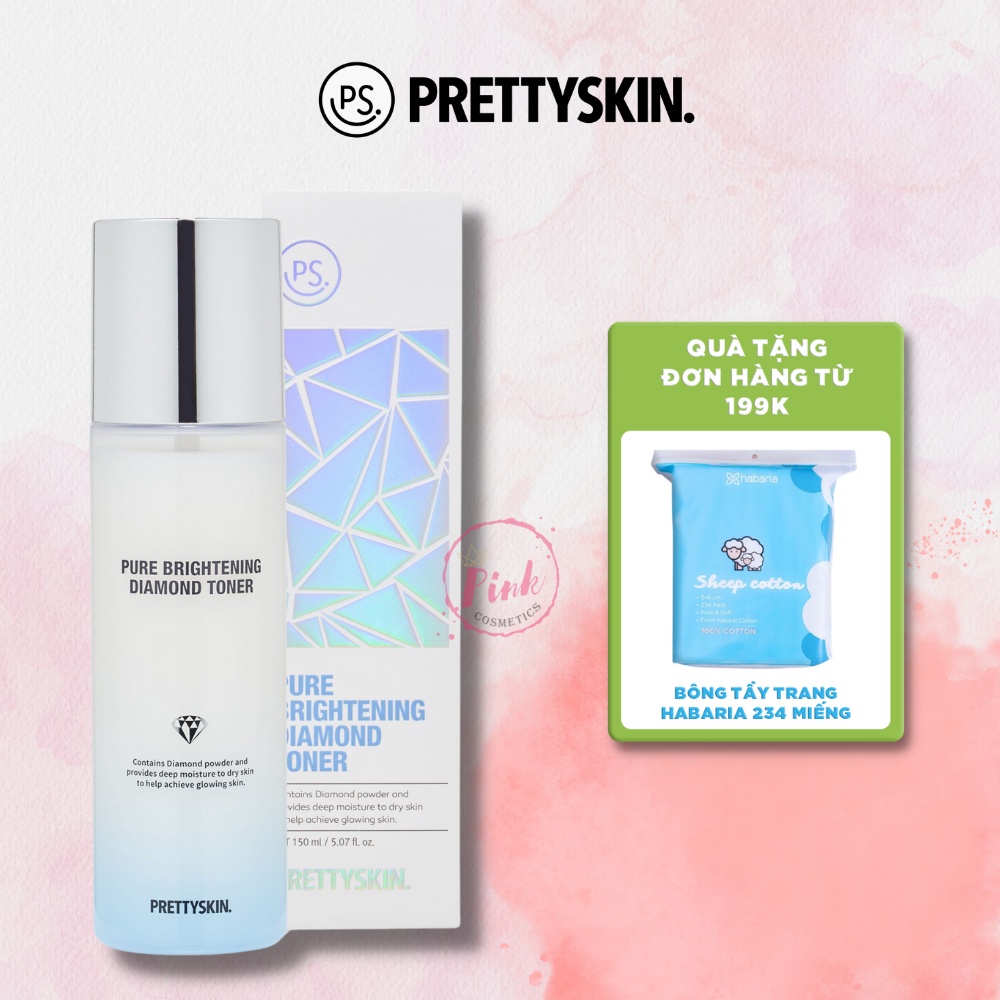Nước Hoa Hồng Kim Cương Pretty Skin - PrettySkin Pure Brightening Diamond Dưỡng Trắng, Căng Bóng Da 180ml