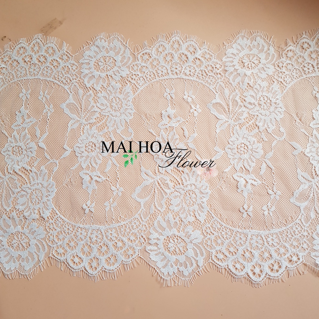 [Size 30cm] Miếng vải ren trắng L3 có tua rua 2 đầu dùng may váy áo, may nội y siêu xinh, Maihoaflower