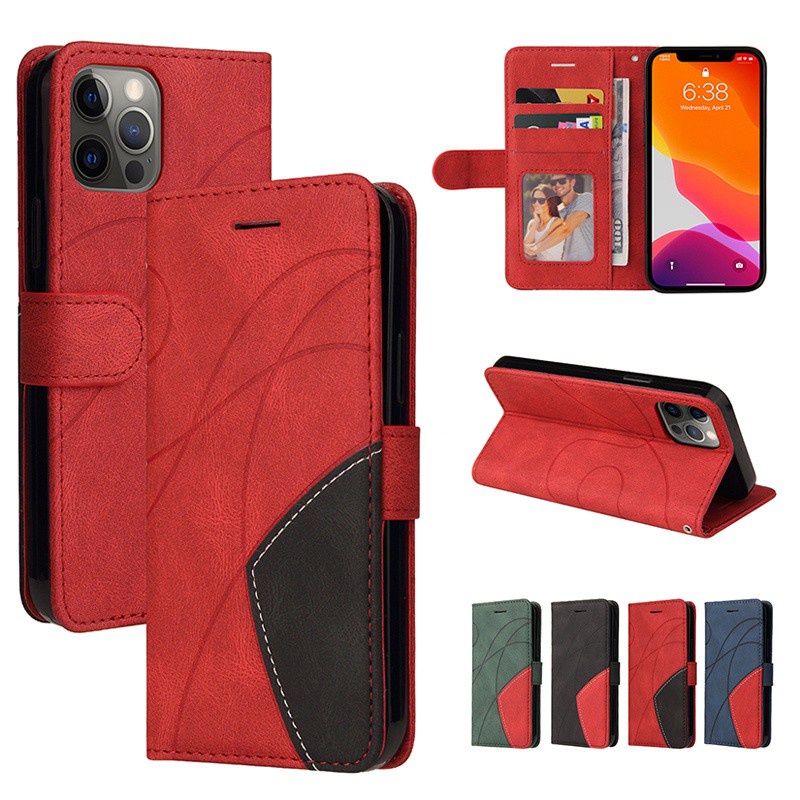 Bao Da Điện Thoại Dạng Ví Nắp Lật Có Ngăn Đựng Thẻ Màu Đỏ/Đen Cho Iphone12 Mini 11 Pro Xs Max Xr I8 I7 I6S Plus Se2020