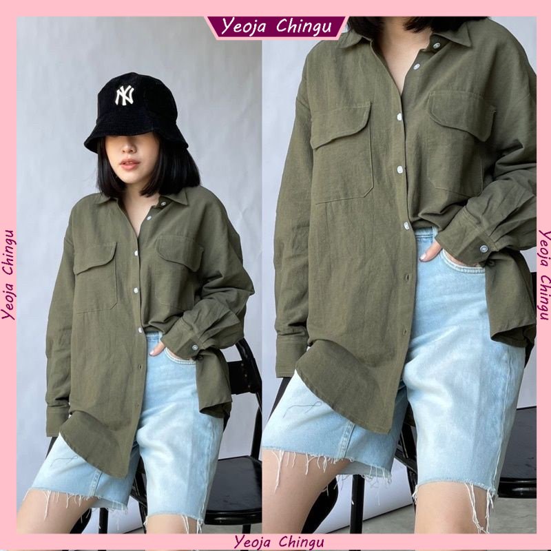 Xu Hướng Thời Trang Phụ Nữ Hàng Đầu!! Áo Sơ Mi Trơn OVERSIZE Có Túi Trước Phong Cách Hàn Quốc Mới Nhất Cho Nữ