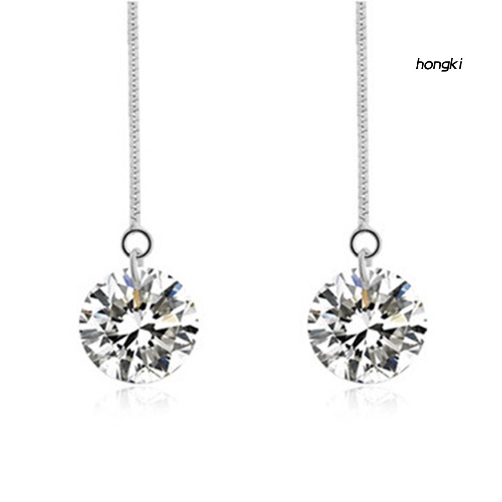 Bông tai nữ dáng dài mạ bạc đính đá zircon thời trang