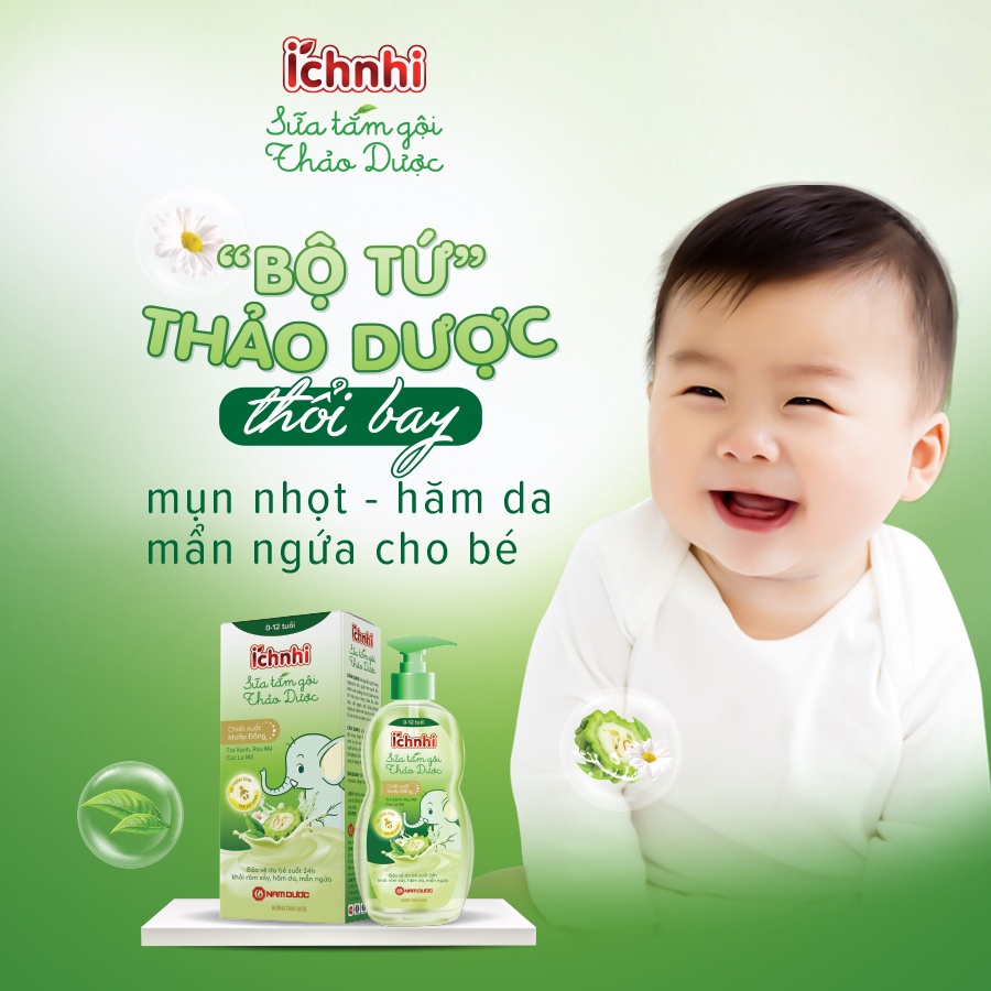 Sữa tắm gội thảo dược Ích Nhi cho bé chai 200ml phòng cảm lạnh, ngừa rôm sẩy, mẩn ngứa, dưỡng da mềm mịn cho bé