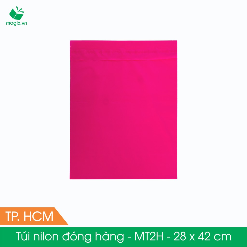 MT2H - 28x42 cm - Túi nilon gói hàng - 100 túi niêm phong đóng hàng màu hồng