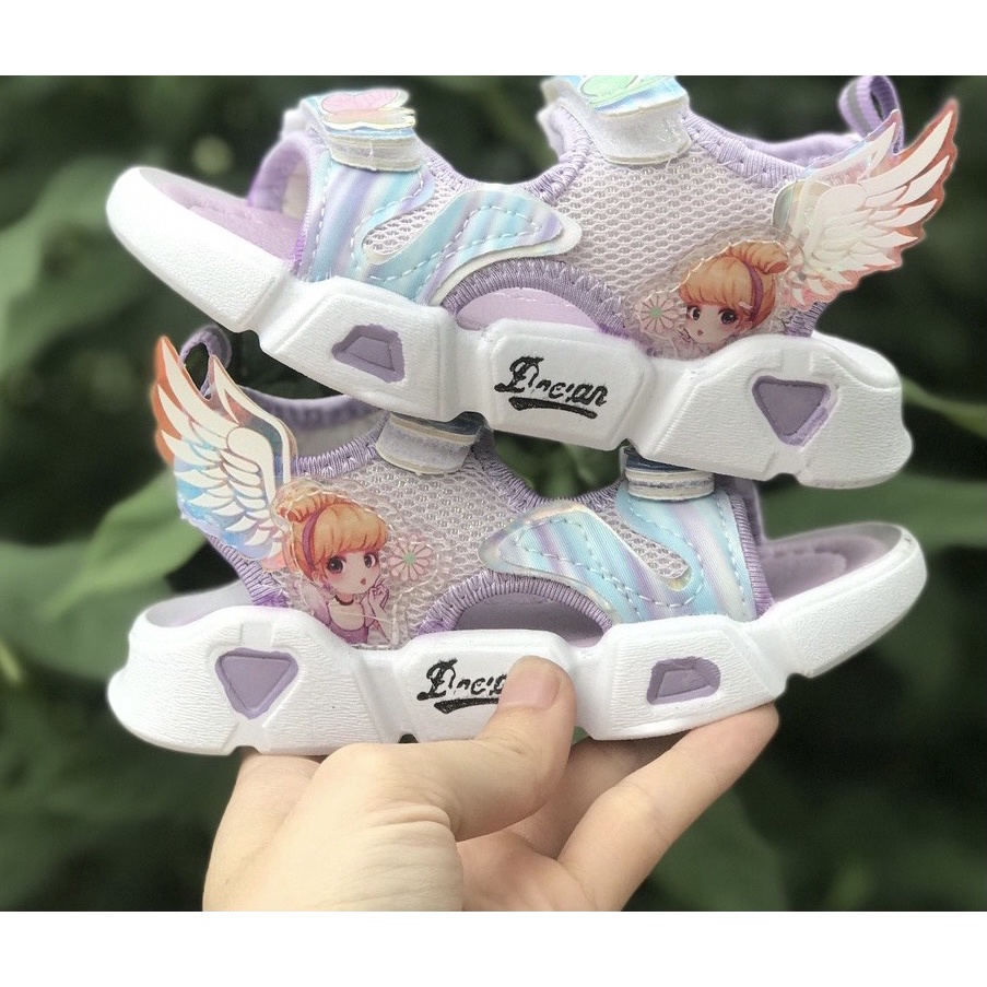 Sandal cho bé gái - dép quai hậu cho bé a02 công chúa cánh tiên siêu nhẹ quai vải thấm mồ hôi (tím, hồng) (sz21-sz30)