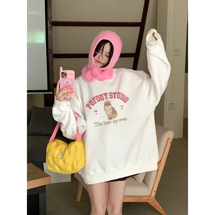 NRVP Áo Hoodie Nữ Tay Dài Dáng Rộng Thời Trang Phong Cách Hàn Quốc