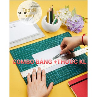 Combo Bảng cắt kỹ thuật A4 A5 + thước sắt kim loại 15cm 20cm 30cm  chất lượng cao