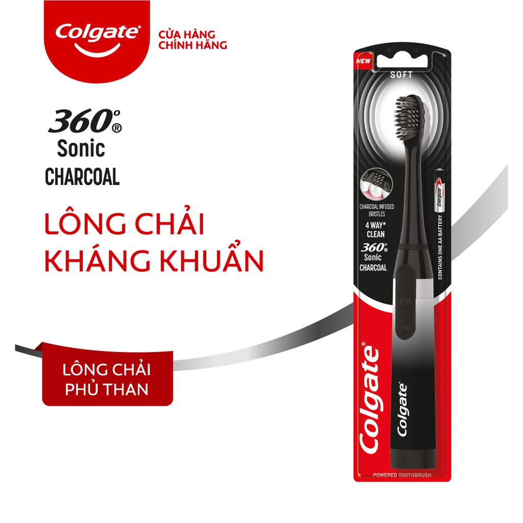 Bàn chải điện Colgate Sonic 360 Charcoal với lông chải phủ than kháng khuẩn