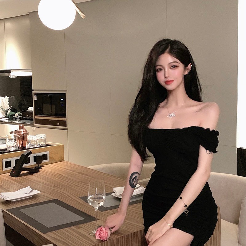 Đầm Body Trơn Rút Dây, Váy Ôm Nhún Thân, Trễ Vai phối tay sexy | BigBuy360 - bigbuy360.vn