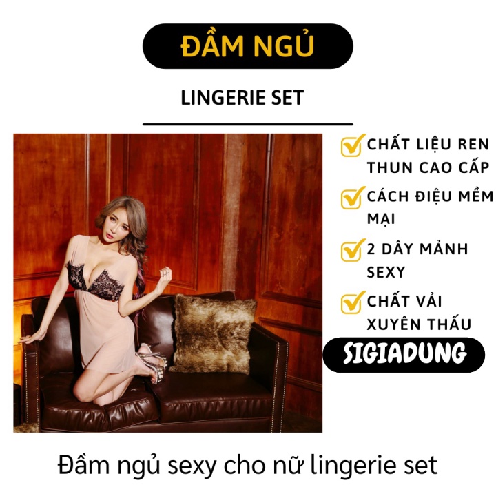 [SGD] Đầm Ngủ Sexy - Đầm Ngủ Ren Xuyên Thấu 2 Dây Dầy Quyến Rũ Và Gợi Cảm 4709