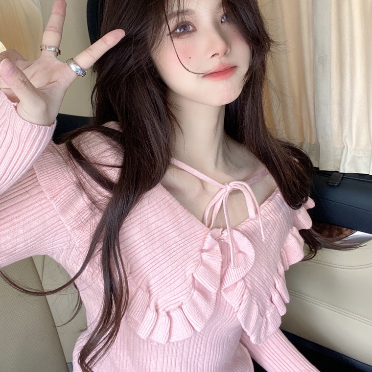 Áo dệt kim ZHELIHANGFEI dài tay cổ búp bê thời trang quyến rũ cho nữ