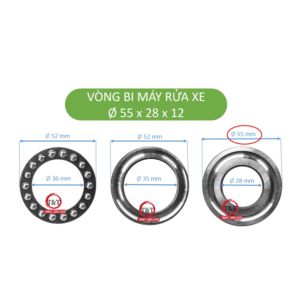 VÒNG BI MÁY RỬA XE GIA ĐÌNH 3 LOẠI CỠ 52, 55, VÀ 60 mm.