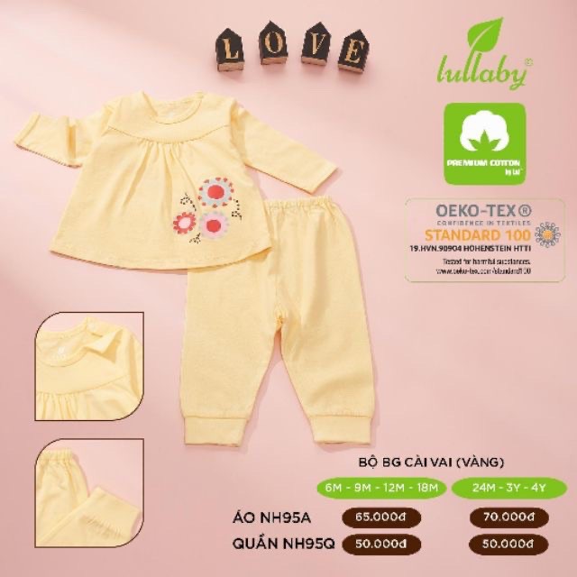 Bộ dài tay cài vai bé trai/gái cotton mỏng Lullaby