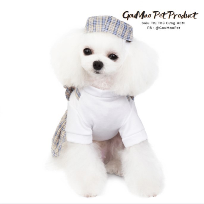 [Mã PET50K giảm Giảm 10% - Tối đa 50K đơn từ 250K]  váy mùa hè dành cho chó mèo : váy caro + nón
