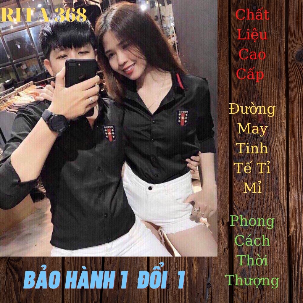 Áo Sơ Mi Nam Nữ Dài Tay Chất Lụa Phối Họa Tiết Thêu Lá Cờ