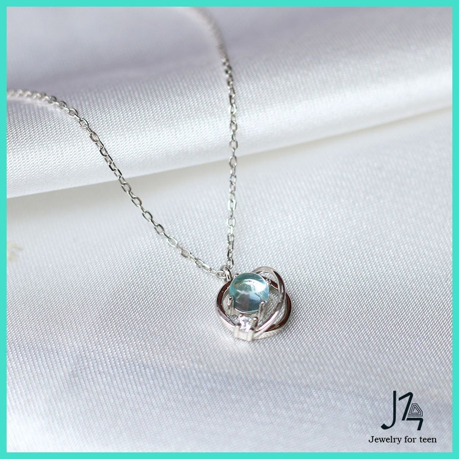 Dây chuyền bạc 925 hình quả cầu - Vòng cổ bạc cao cấp đính đá màu xanh - J14 Jewelry