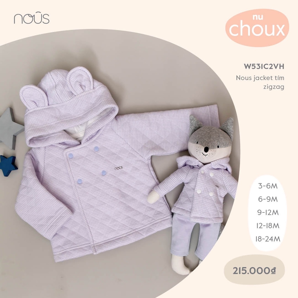 Áo khoác jacket Nous Chou tím zigzag 3M/6M/9M/12M/18M - Monnie Kids