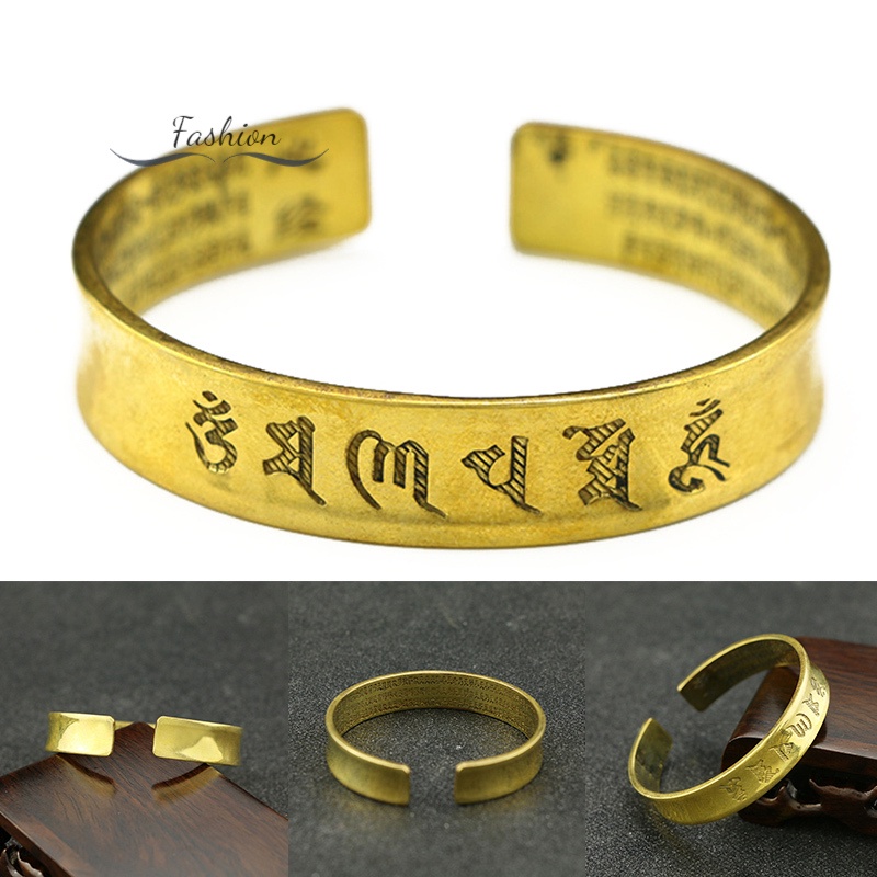 Vòng Đeo Tay Dạng Mở Bằng Đồng Thau Thiết Kế Phong Cách Tây Tạng Cổ Điển Thoải Mái Cho Nam Và Nữ