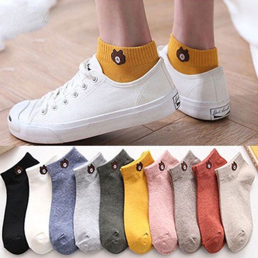 Combo 5 Đôi Tất Nữ Cổ Ngắn Chống Trượt In Hình Gấu Màu Ngẫu Nhiên Beddep Kids Clothes TU46