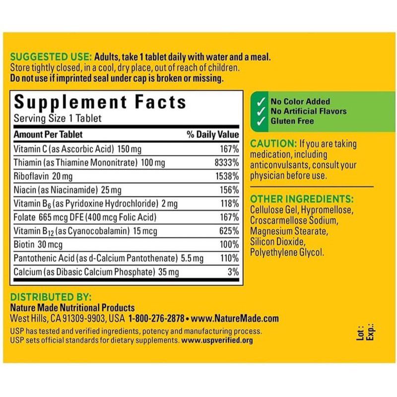 Viên uống bổ sung vitamin B Nature Made super B Complex 460v của Mỹ