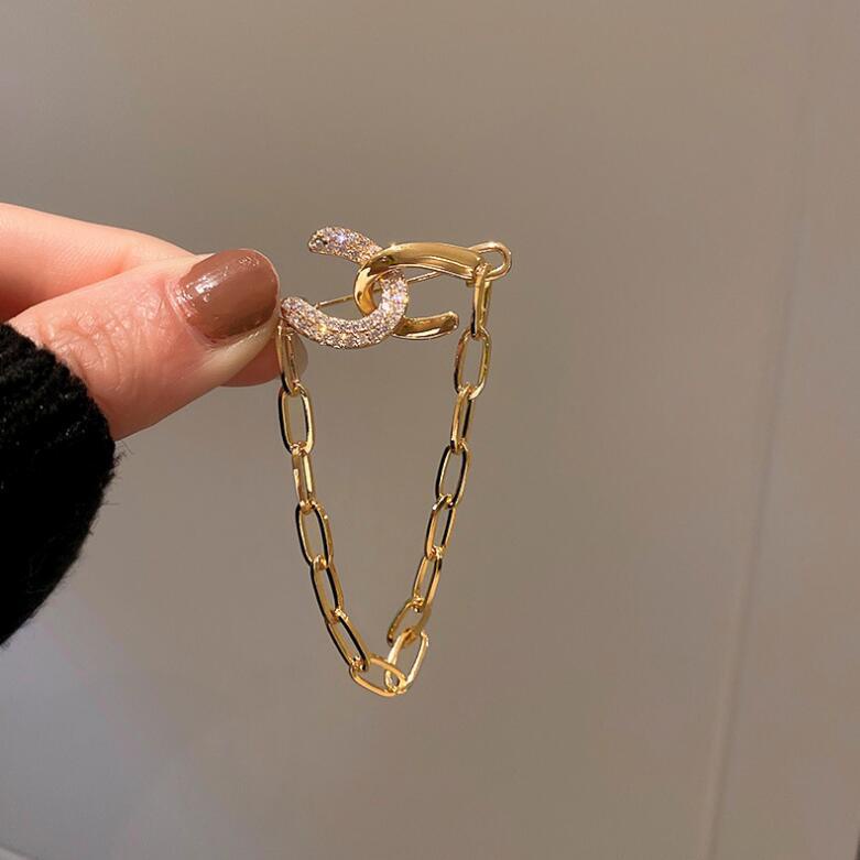 Trâm Cài Áo Dây Xích Kim Loại Đính Đá Thời Trang Phong Cách Hàn Quốc