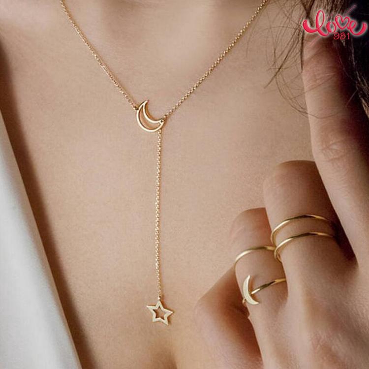 Vòng cổ Ngắn Mặt Trăng Và Ngôi Sao Đơn Giản Thời Trang
