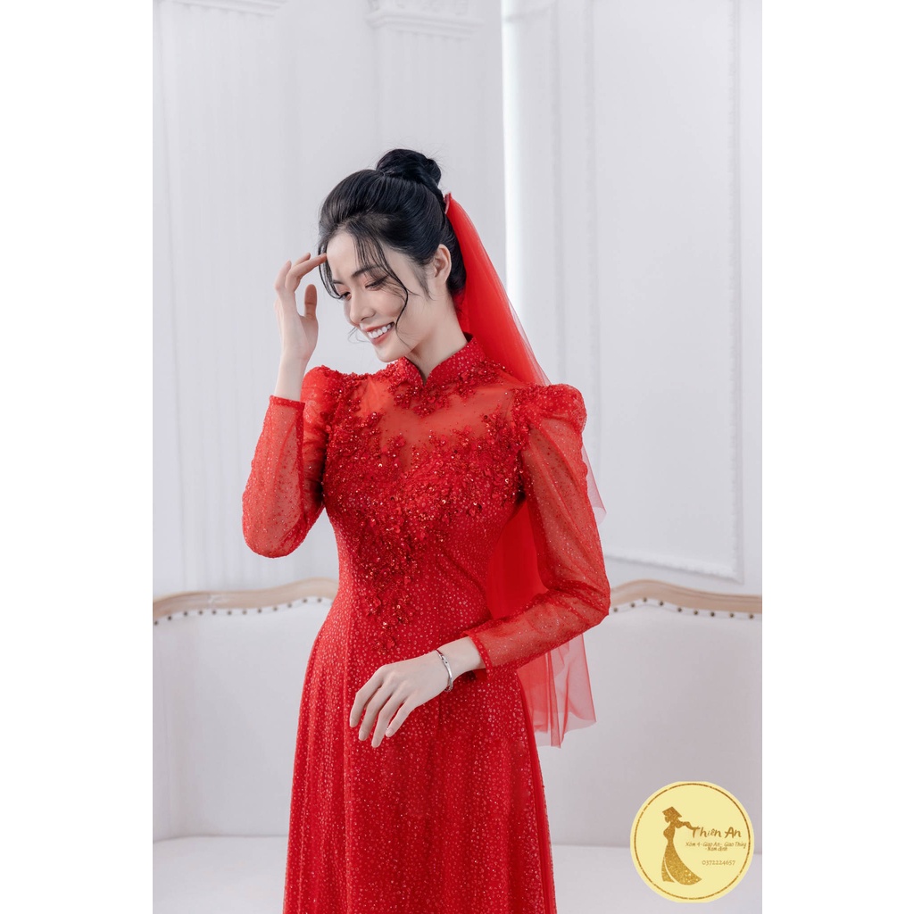 Áo dài màu đỏ truyền thống cho cô dâu mặc lễ đám hỏi cực kỳ cao cấp áo dài THIÊN AN
