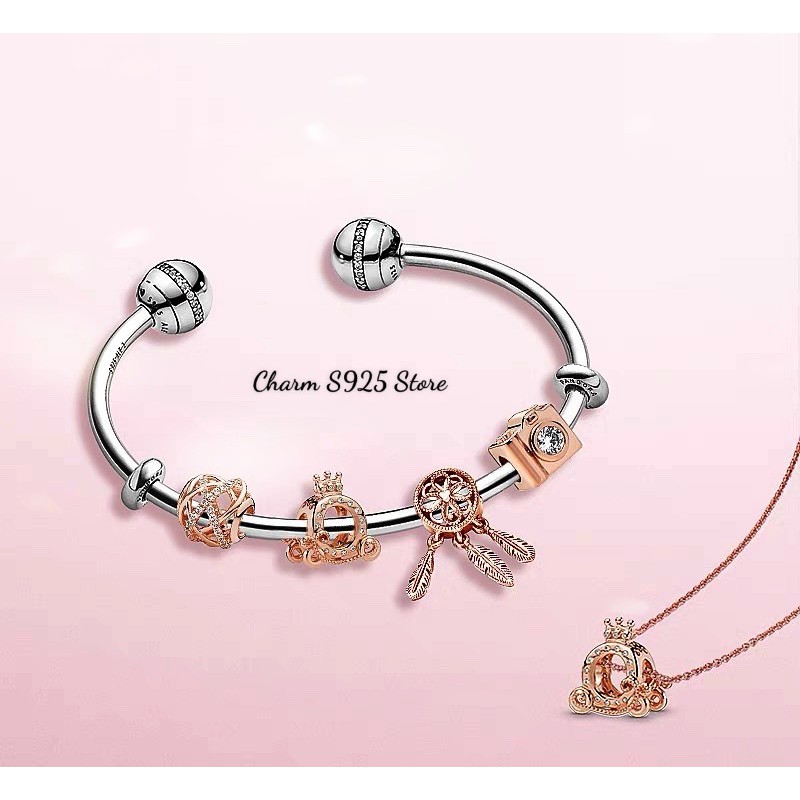 combo 4 hạt charm pan vàng hồng đính đá cao cấp bạc s925