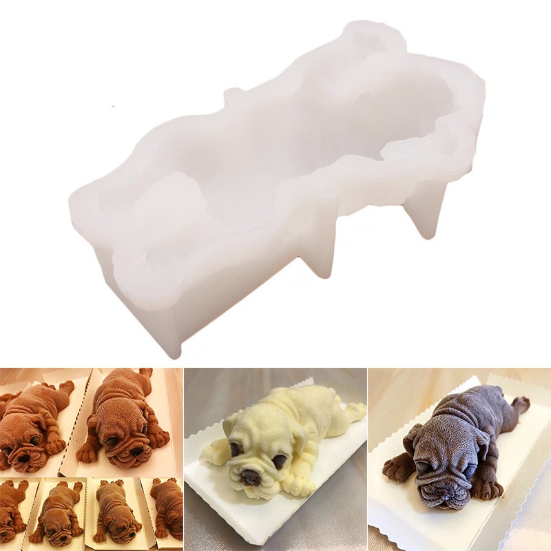 Khuôn silicon nấu bánh hình chú chó mặt xệ 3D dễ thương kích thước 16cm x 8.5cm x 5.2cm